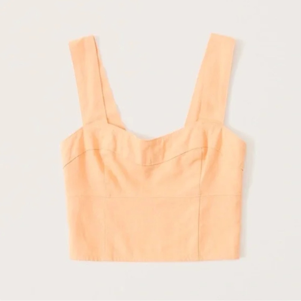 Abercrombie & Fitch Linen Blend Corset Crop Top Peach Smocked Back Size Medium